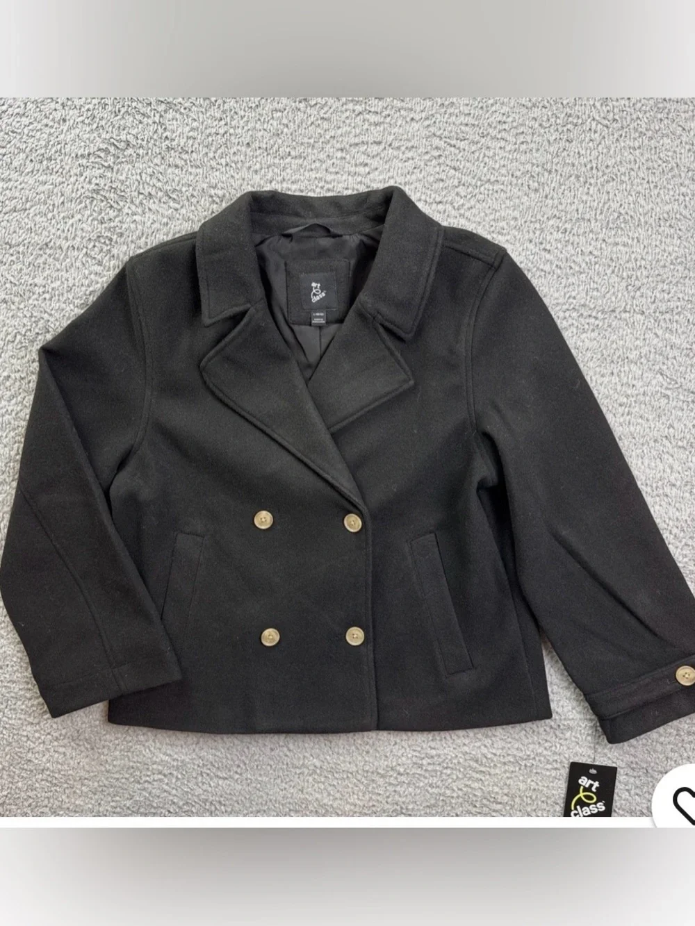 Girls' Black Double-Breasted Peacoat Jacket Size M (8)